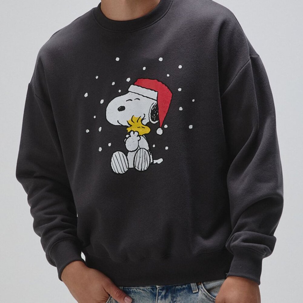 RSQ x Peanuts Snow Mens Black Oversized Crewneck Sweatshirt/NWT/L